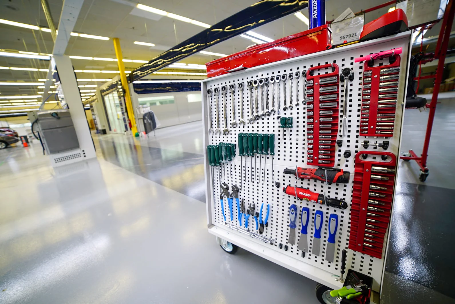 Organized tool board inside OEM certified collision repair facility in Mentor, Ohio