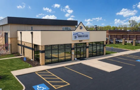 DCR Systems Mentor collision repair facility exterior building and parking lot
