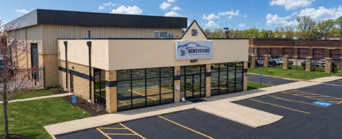 DCR Systems Mentor collision repair facility exterior building and parking lot