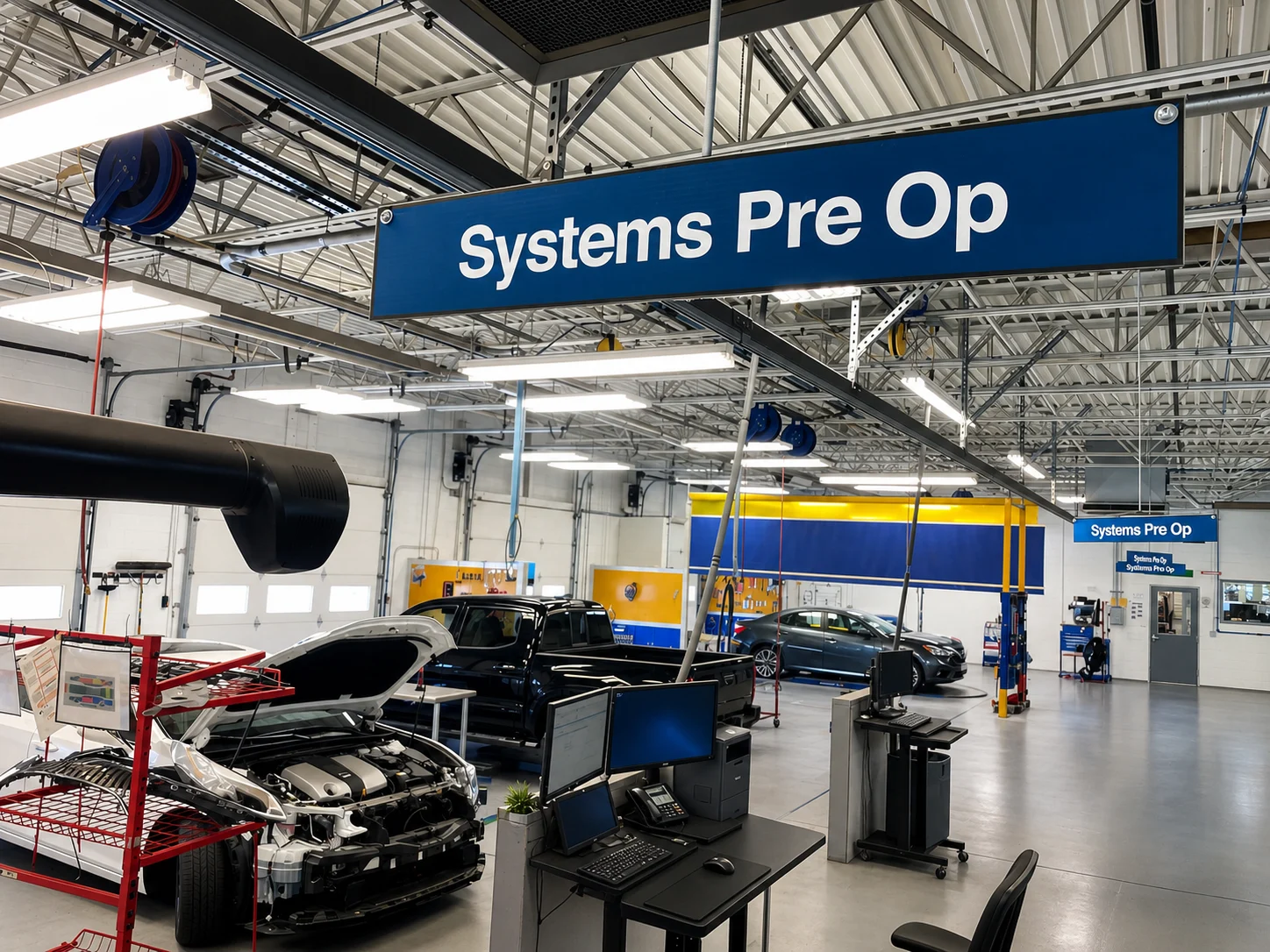 Systems pre operation repair area inside collision repair facility at DCR Systems Mentor